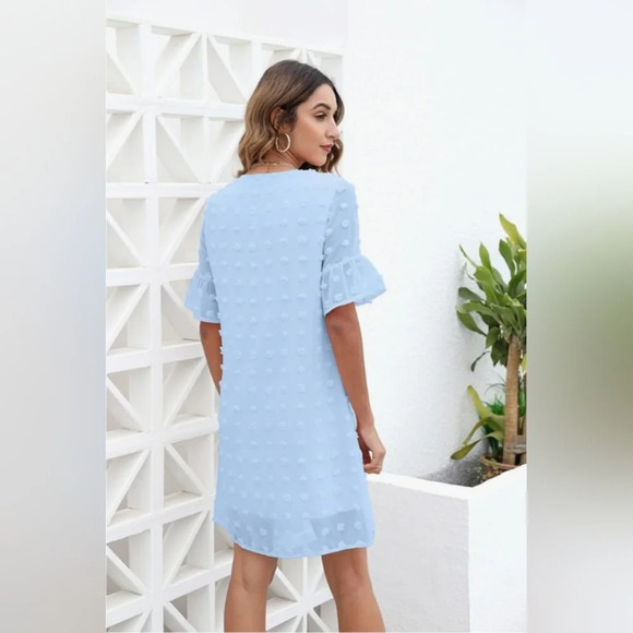 Grace Karin Belle Sleeves Blue Dotted Sun Dress Size Small - Picture 6 of 12